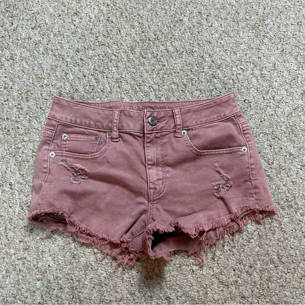 American Eagle Stretch High Rise Shortie Women’s 4 Cutoff Distressed Denim - Picture 1 of 11